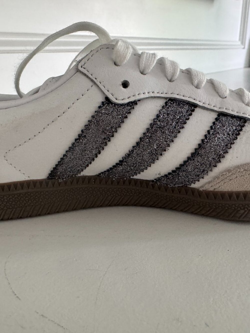 Adidas Kids White Sneakers with Silver Glitter Detail